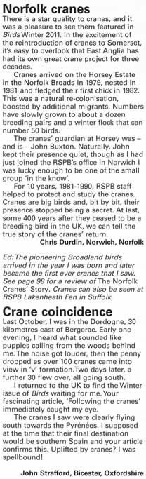 Birds magazine letters page
